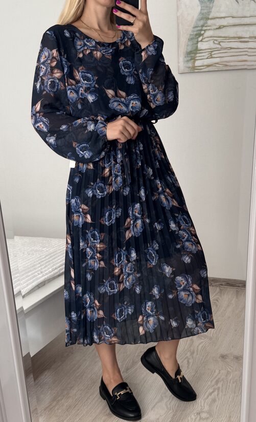 Zila ziedu kleita L-2XL